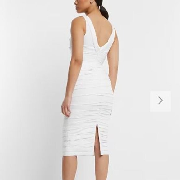 NWT Express Bridal Satin Ruched Midi Dress - size 0 & 2 - Picture 3 of 4